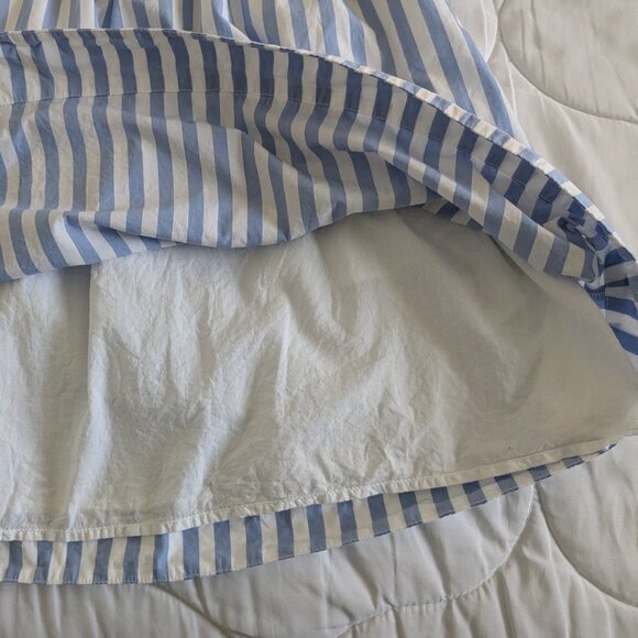 J Crew Mini Dress Women's Medium Blue White Stripe Off-Shoulder Smocked Poplin - Picture 10 of 14